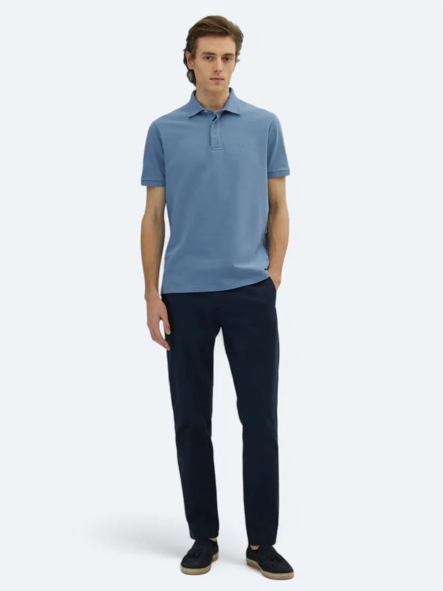 Light Blue Plain Polo Neck 100% Cotton T-Shirt - 2