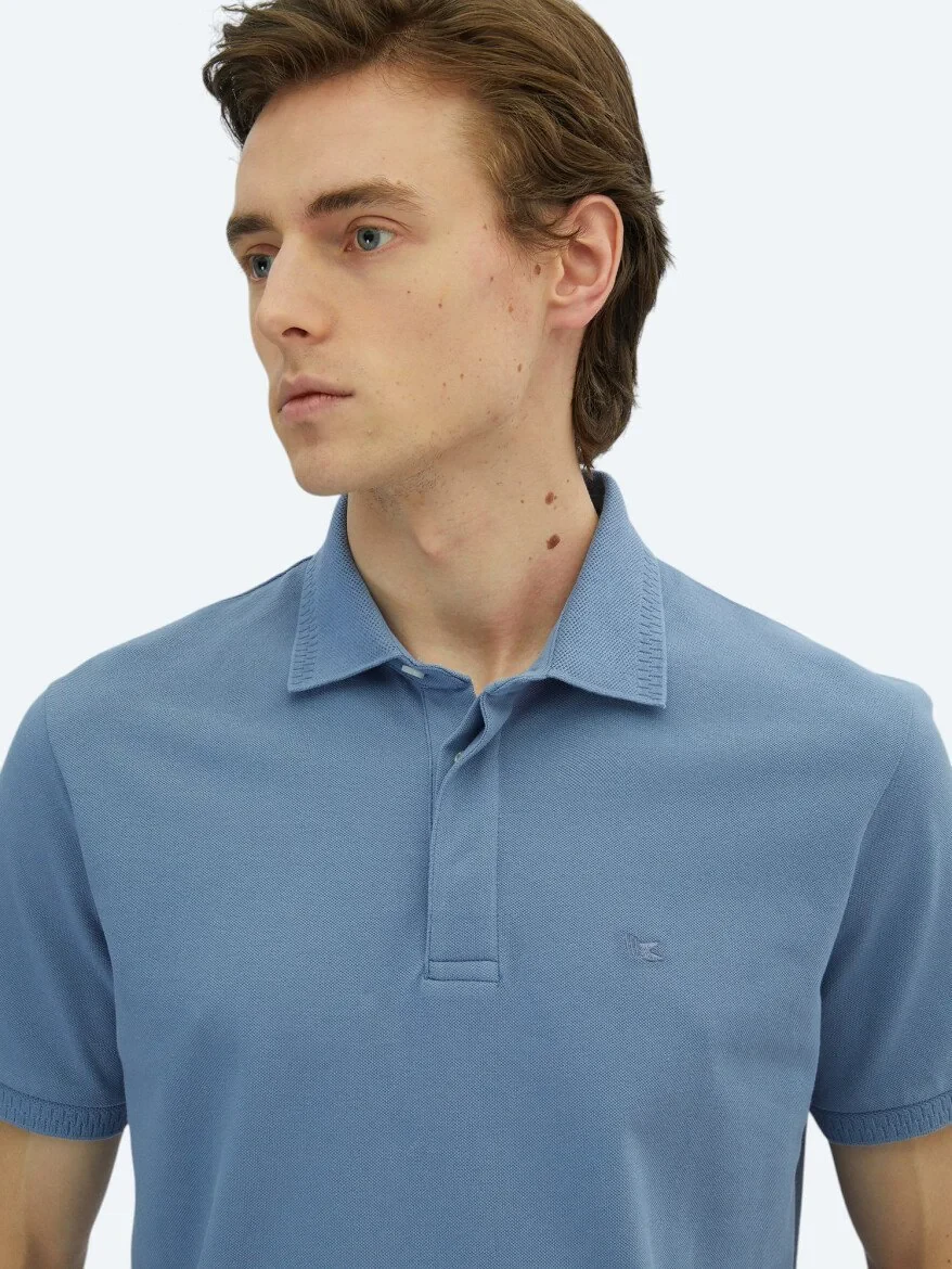 Light Blue Plain Polo Neck 100% Cotton T-Shirt - 3
