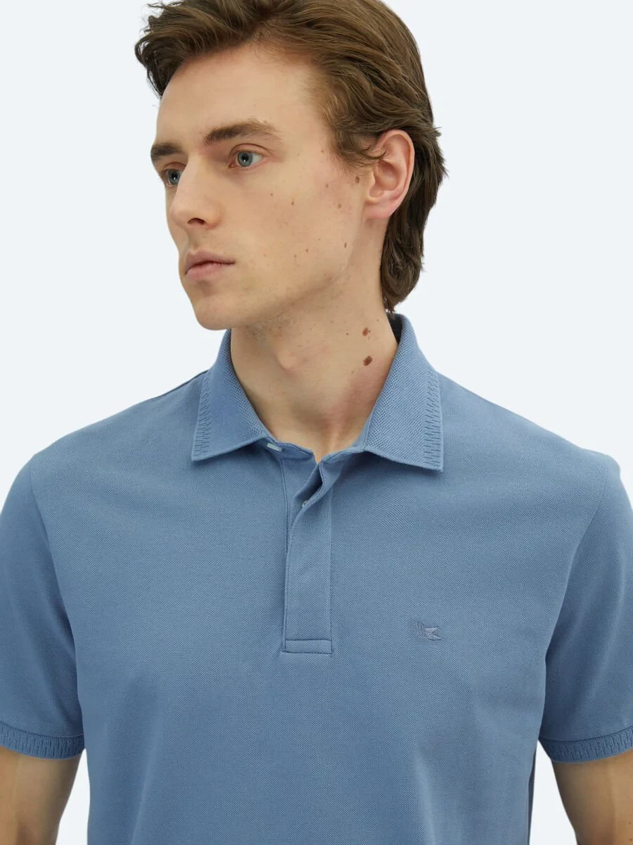 Light Blue Plain Polo Neck 100% Cotton T-Shirt - 3