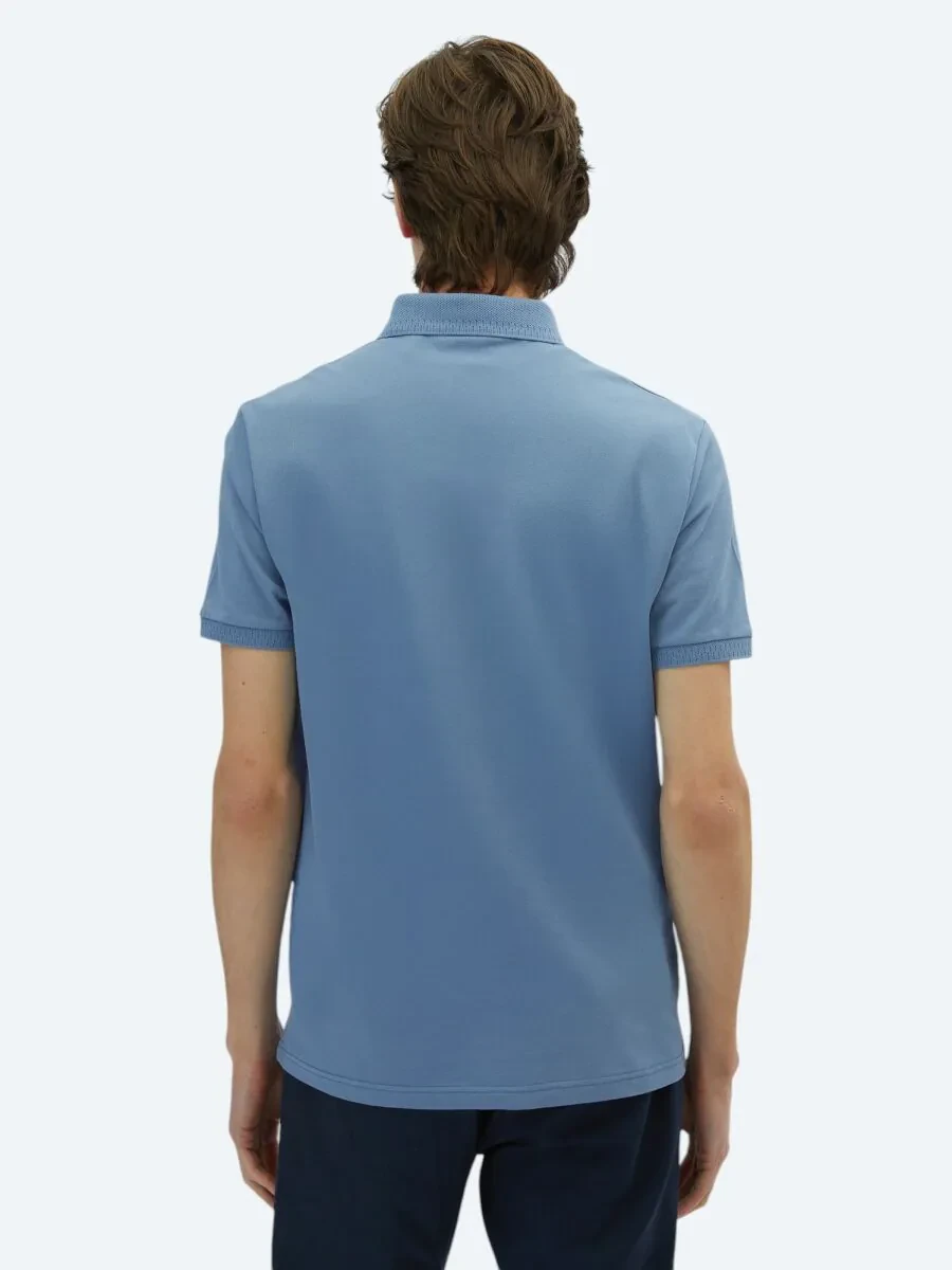 Light Blue Plain Polo Neck 100% Cotton T-Shirt - 4
