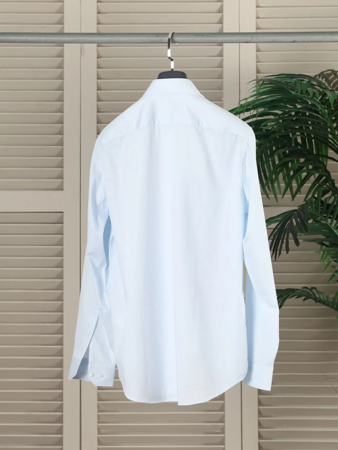 Light Blue Plain Regular Fit Weaving Classical 100% Cotton Shirt - 2