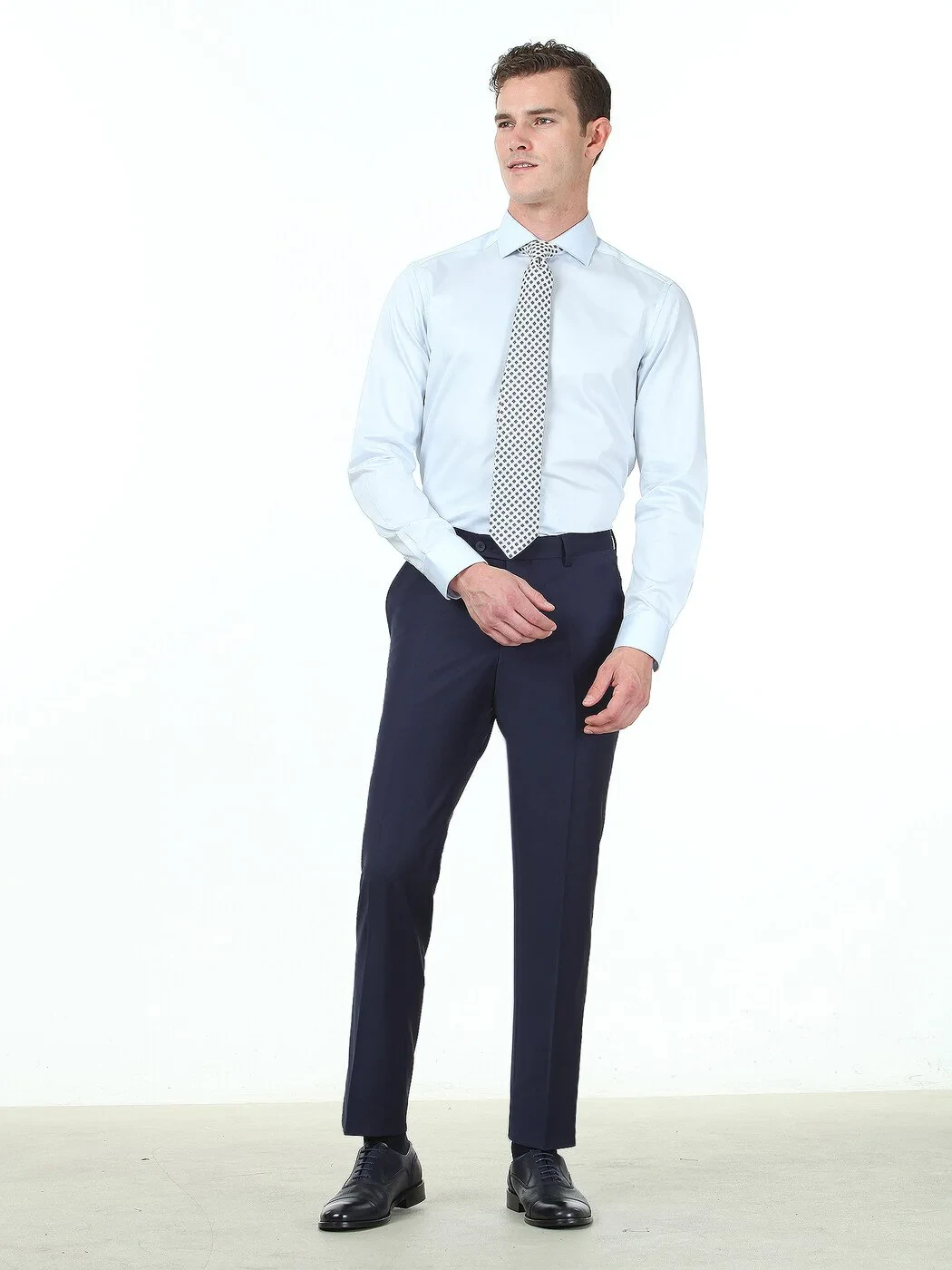 Light Blue Plain Regular Fit Weaving Classical 100% Cotton Shirt - 3