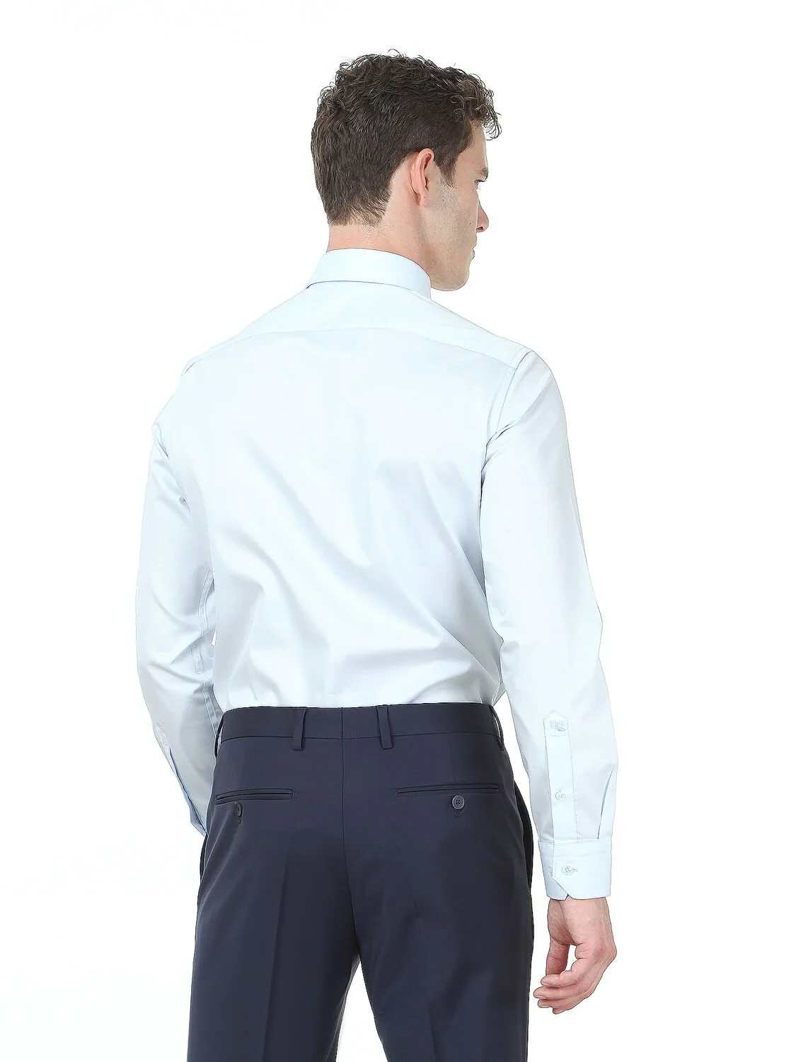 Light Blue Plain Regular Fit Weaving Classical 100% Cotton Shirt - 4