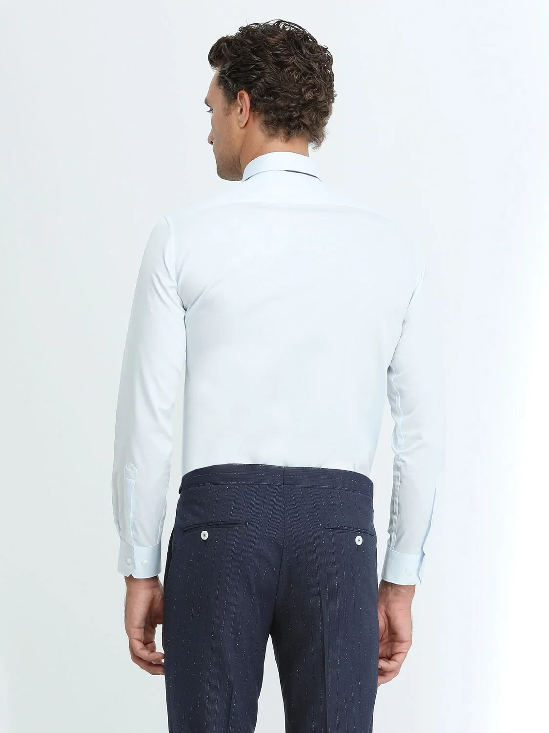 Light Blue Plain Regular Fit Weaving Classical 100% Cotton Shirt - 5