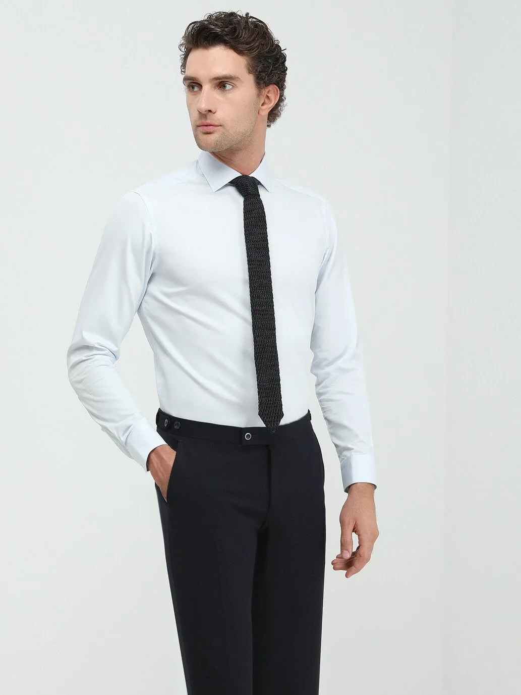 Light Blue Plain Regular Fit Weaving Classical 100% Cotton Shirt - 1