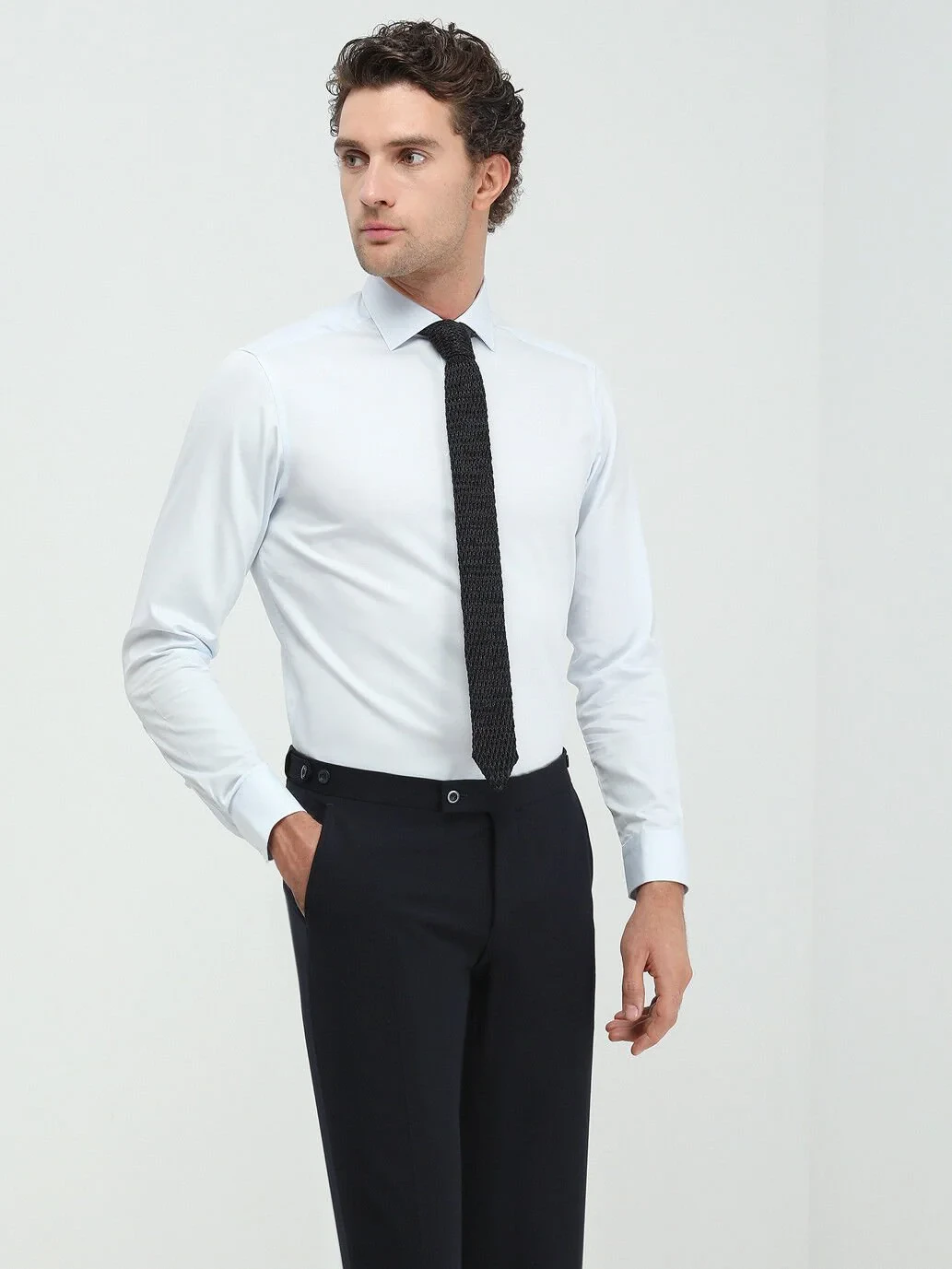 Light Blue Plain Regular Fit Weaving Classical 100% Cotton Shirt - 1