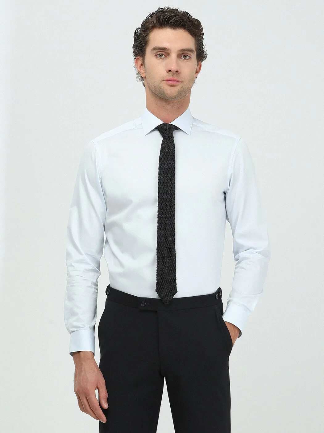 Light Blue Plain Regular Fit Weaving Classical 100% Cotton Shirt - 2