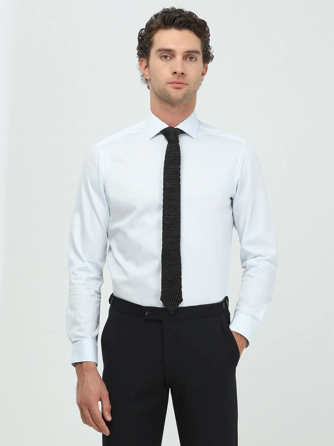 Light Blue Plain Regular Fit Weaving Classical 100% Cotton Shirt - 2