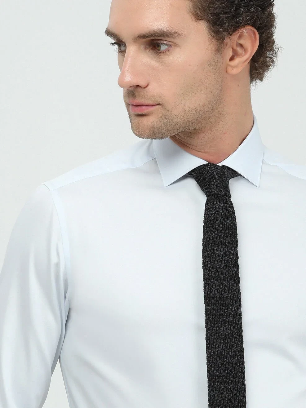 Light Blue Plain Regular Fit Weaving Classical 100% Cotton Shirt - 3