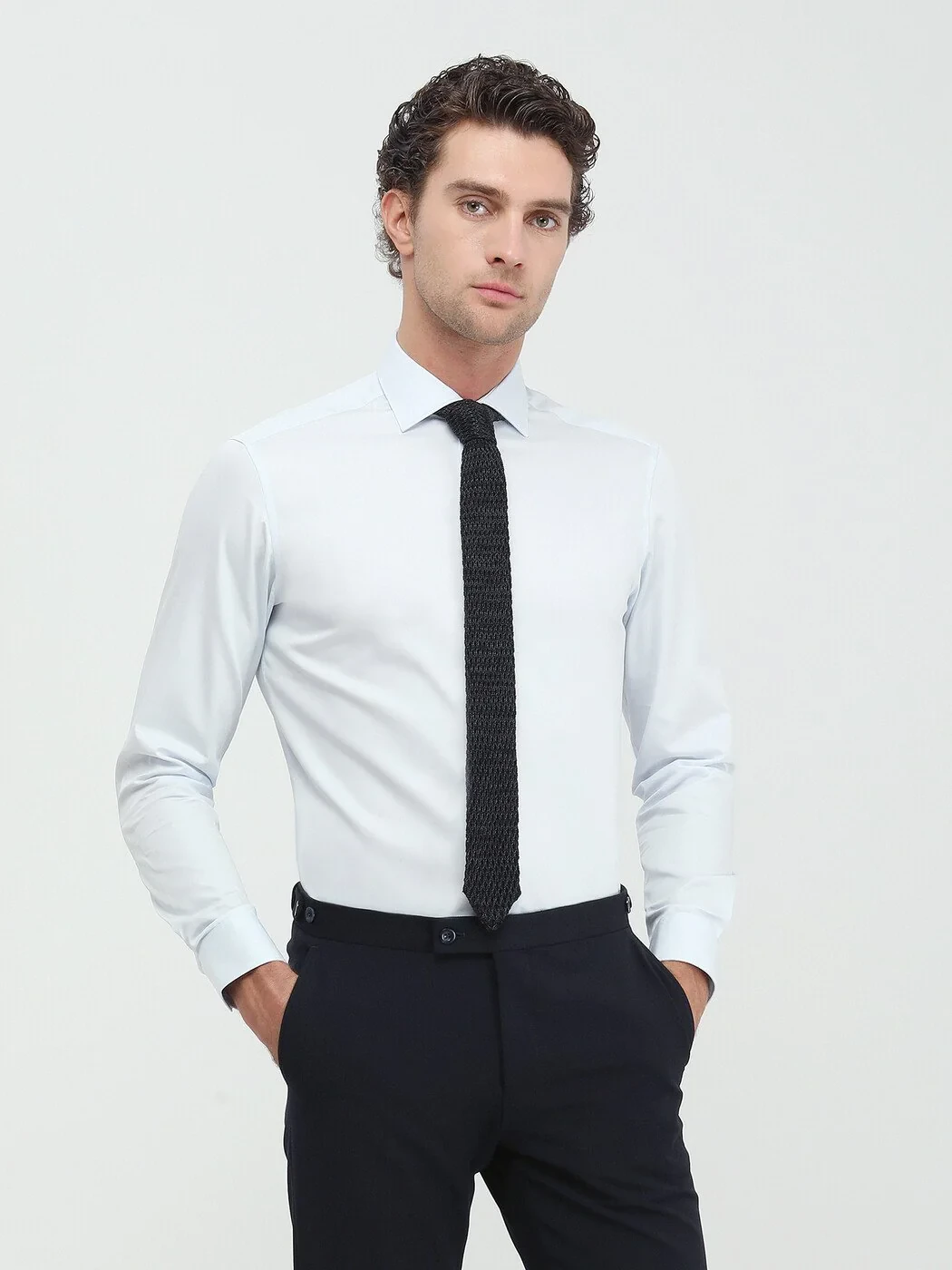 Light Blue Plain Regular Fit Weaving Classical 100% Cotton Shirt - 4