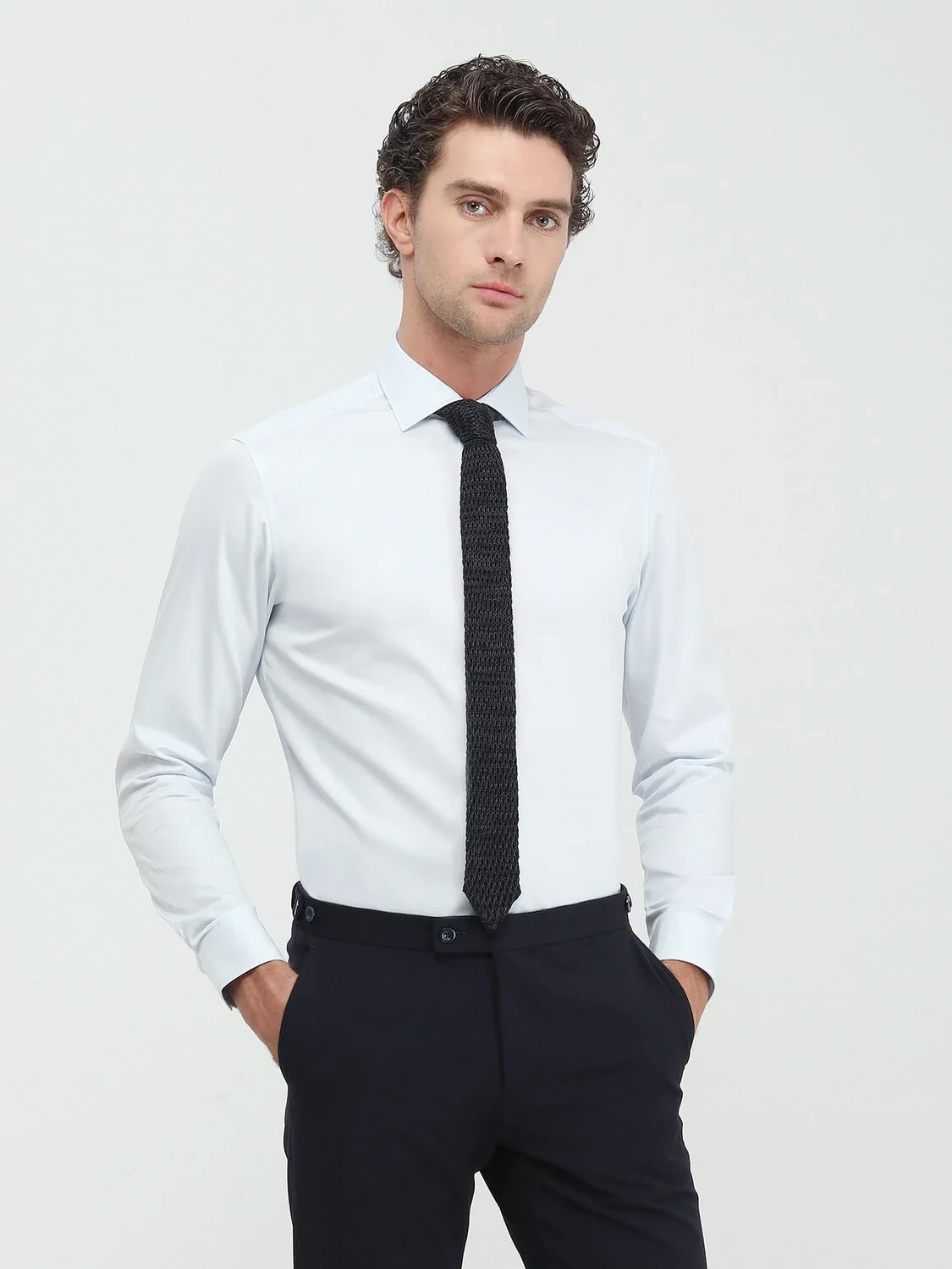 Light Blue Plain Regular Fit Weaving Classical 100% Cotton Shirt - 4