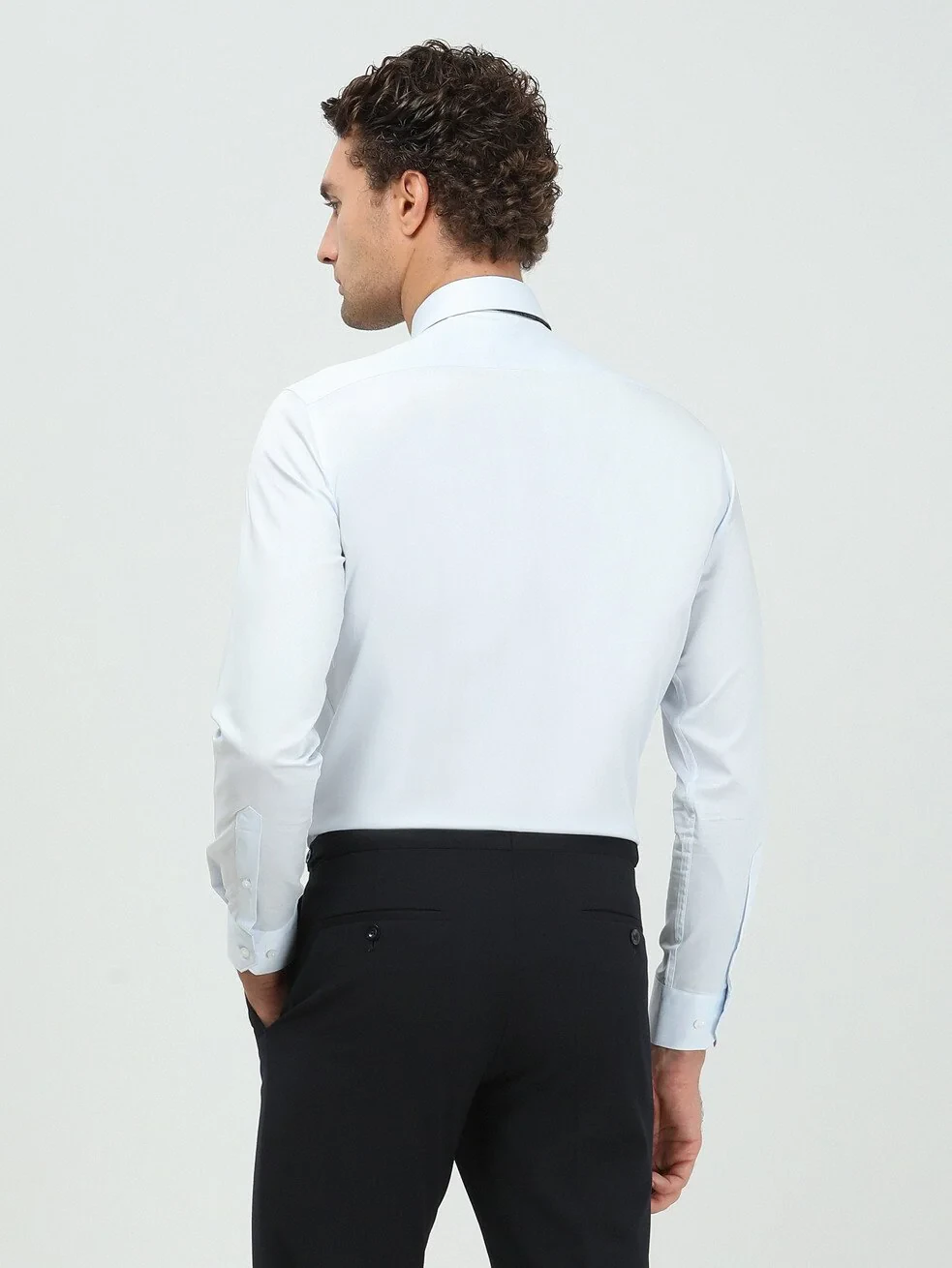 Light Blue Plain Regular Fit Weaving Classical 100% Cotton Shirt - 5
