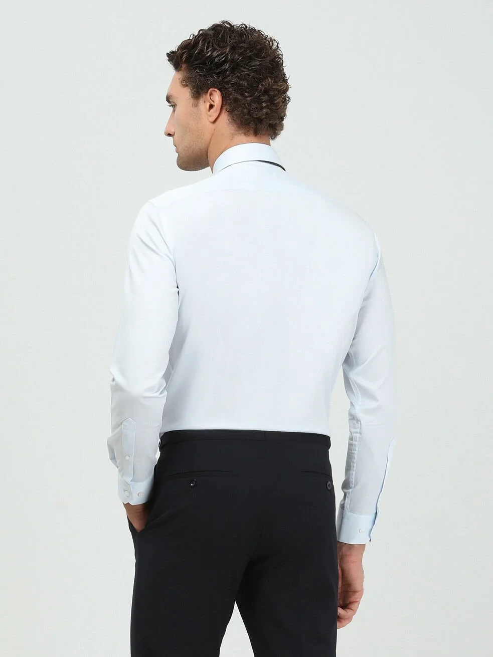 Light Blue Plain Regular Fit Weaving Classical 100% Cotton Shirt - 5
