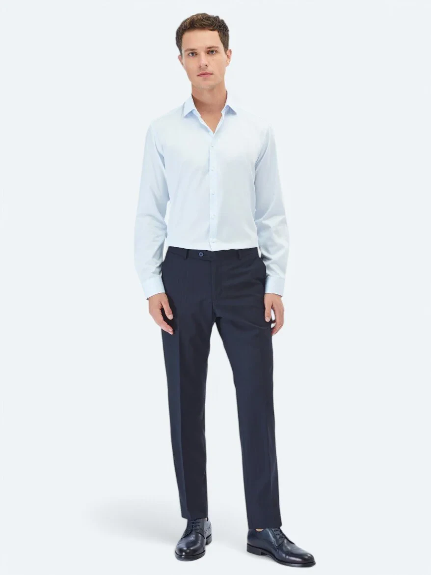 Light Blue Plain Regular Fit Weaving Classical 100% Cotton Shirt - 2