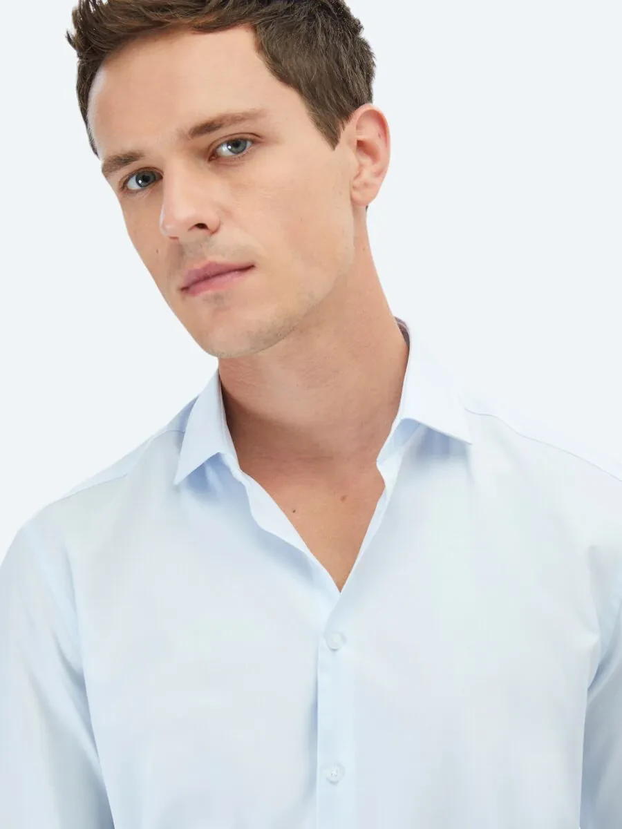 Light Blue Plain Regular Fit Weaving Classical 100% Cotton Shirt - 4