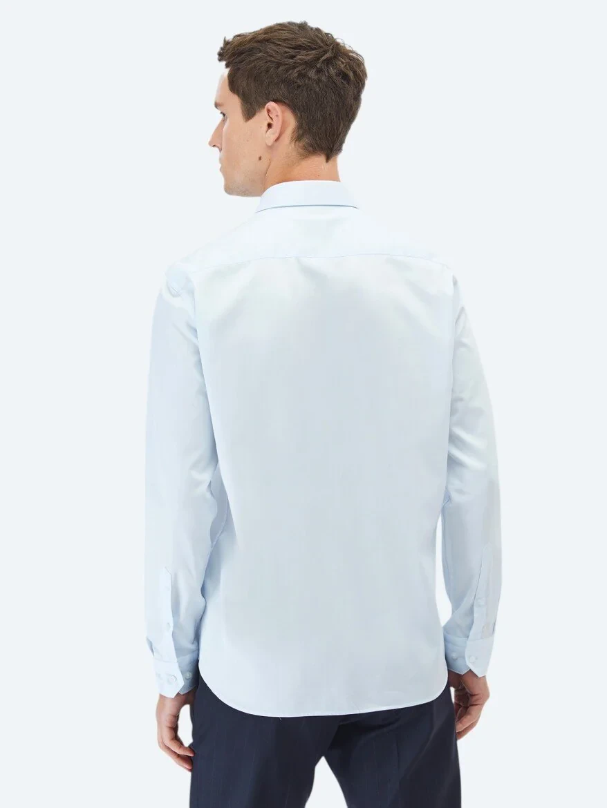 Light Blue Plain Regular Fit Weaving Classical 100% Cotton Shirt - 6
