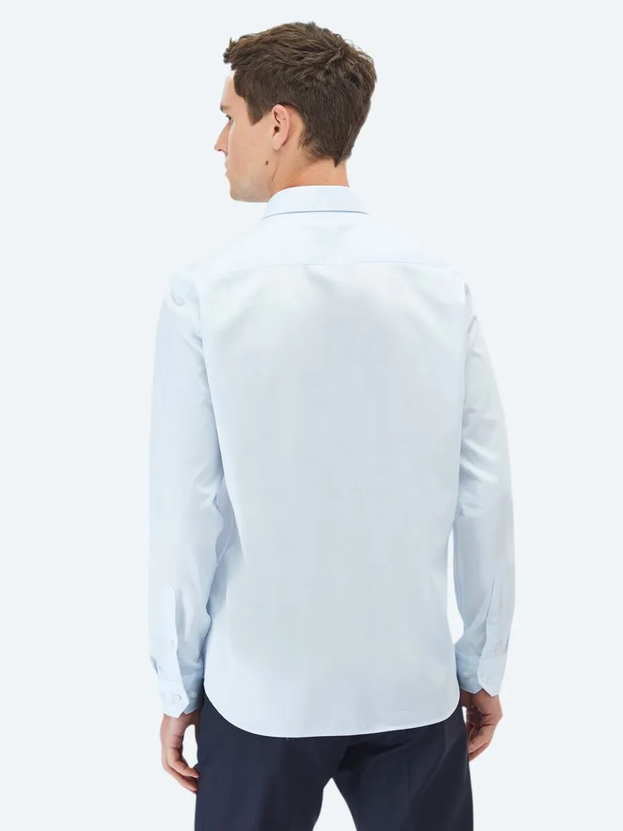 Light Blue Plain Regular Fit Weaving Classical 100% Cotton Shirt - 6