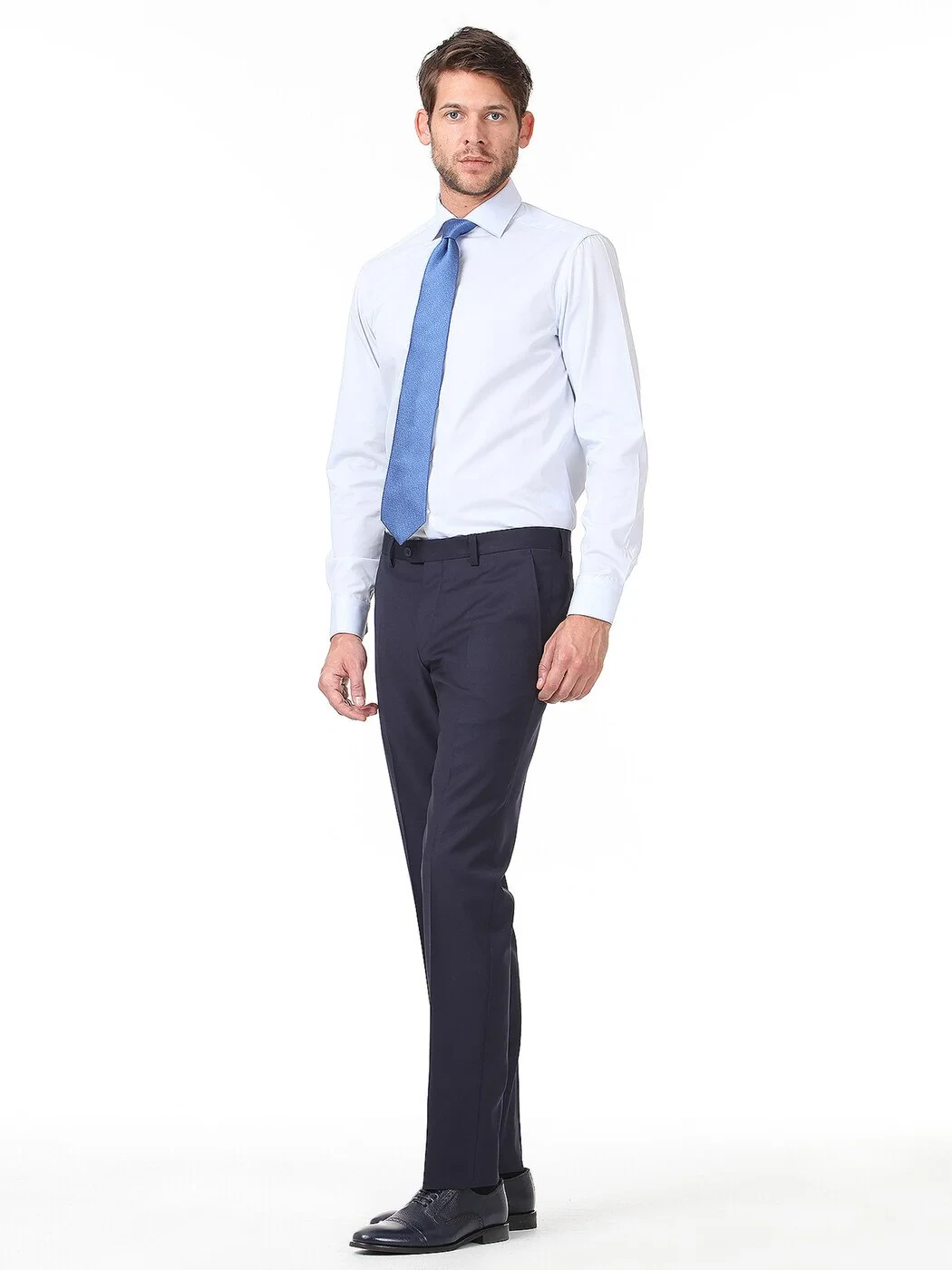 Light Blue Plain Regular Fit Weaving Classical Cotton Blended Shirt - 3