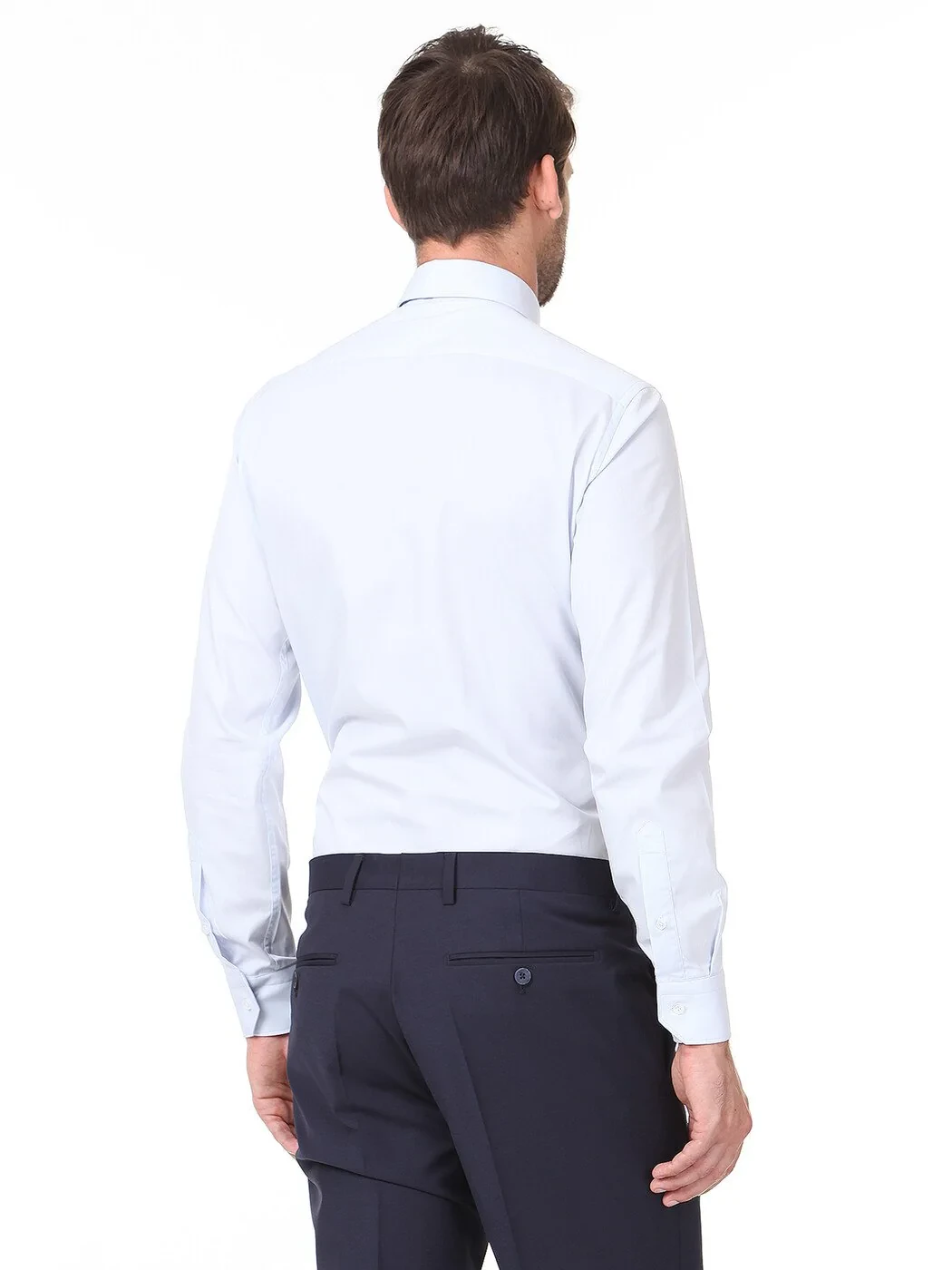 Light Blue Plain Regular Fit Weaving Classical Cotton Blended Shirt 