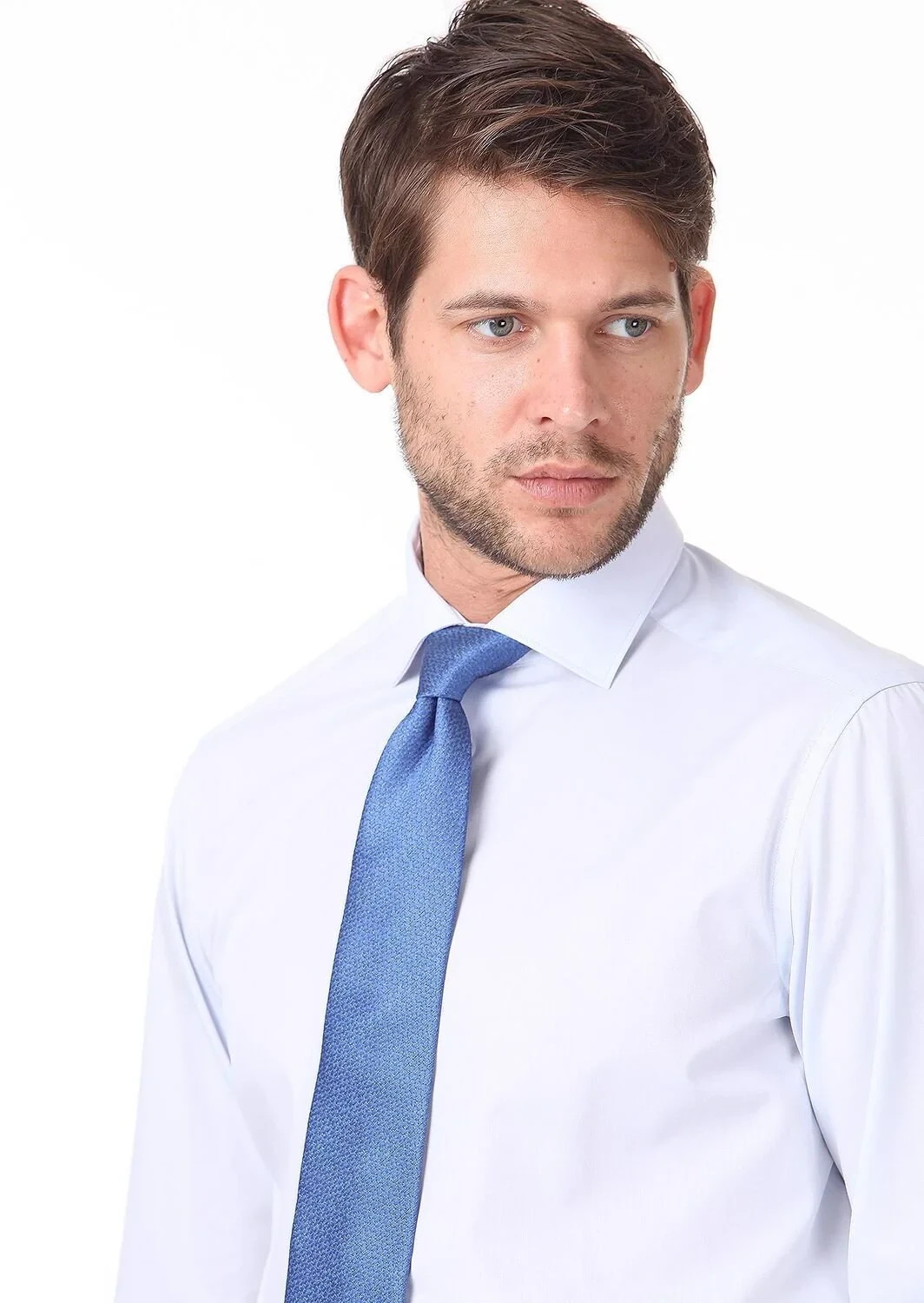 Light Blue Plain Regular Fit Weaving Classical Cotton Blended Shirt - 2