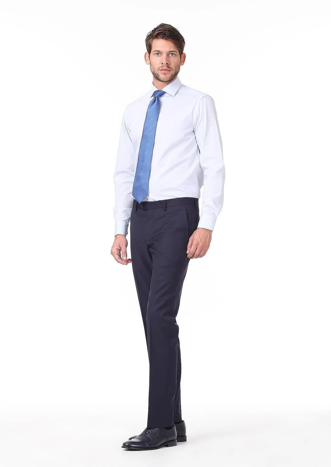 Light Blue Plain Regular Fit Weaving Classical Cotton Blended Shirt - 3