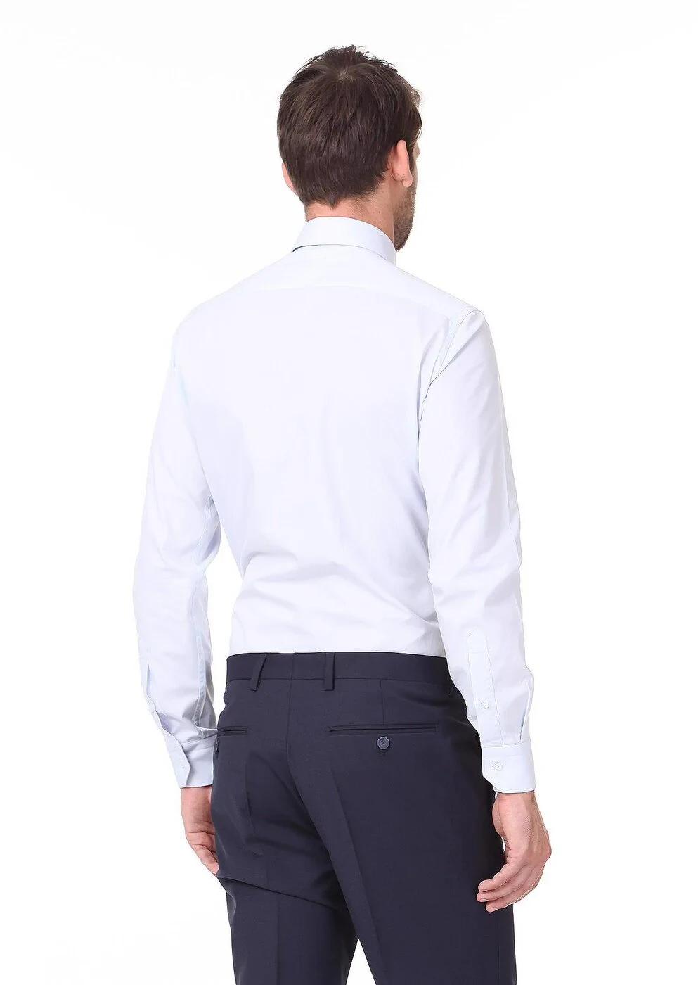 Light Blue Plain Regular Fit Weaving Classical Cotton Blended Shirt 