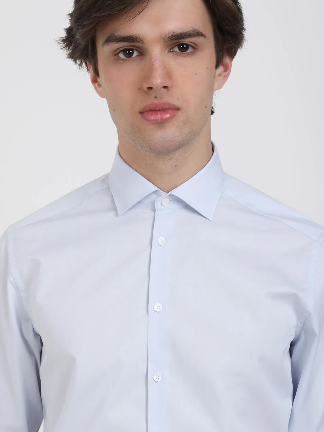 Light Blue Plain Regular Fit Weaving Classical Cotton Blended Shirt - 2