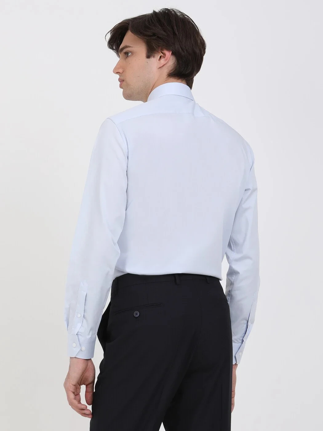 Light Blue Plain Regular Fit Weaving Classical Cotton Blended Shirt 