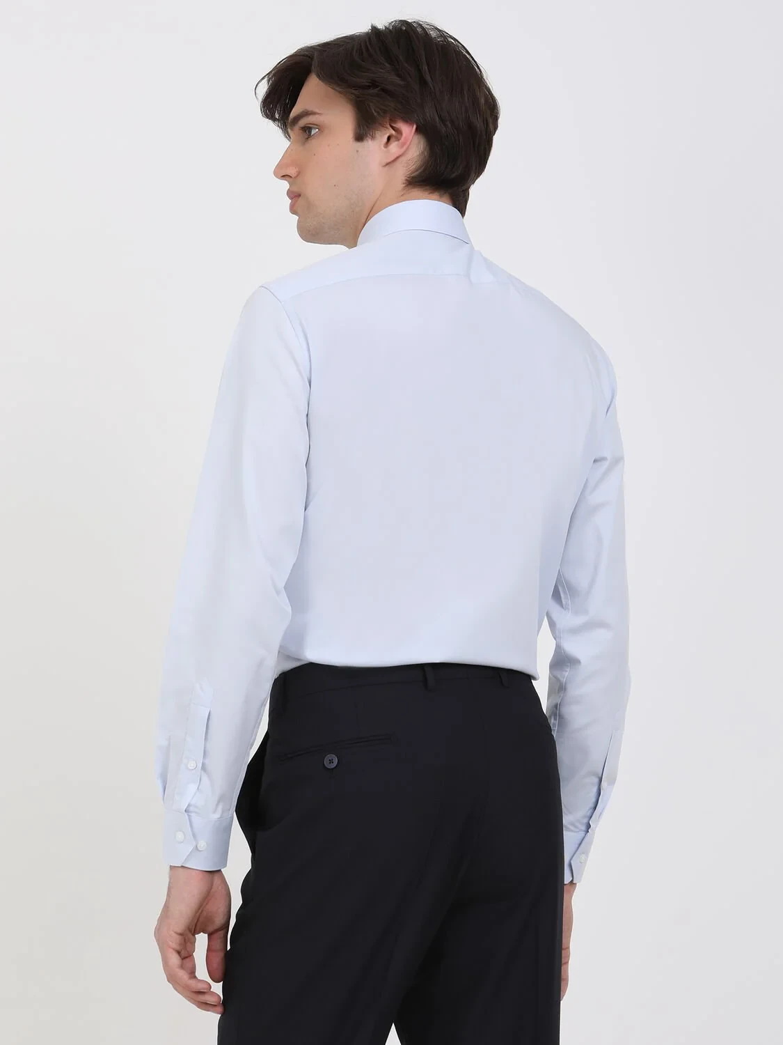 Light Blue Plain Regular Fit Weaving Classical Cotton Blended Shirt - 4