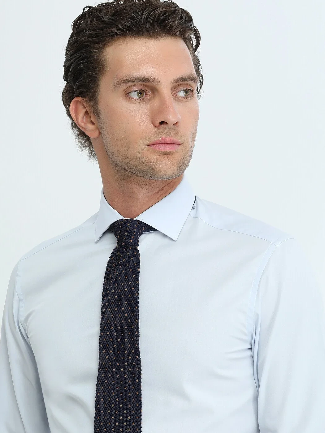 Light Blue Plain Regular Fit Weaving Classical Cotton Blended Shirt 