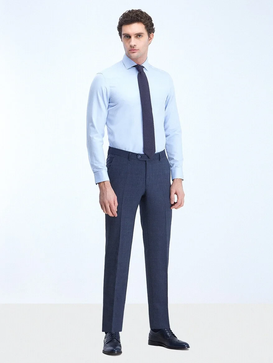 Light Blue Plain Regular Fit Weaving Classical Cotton Blended Shirt 
