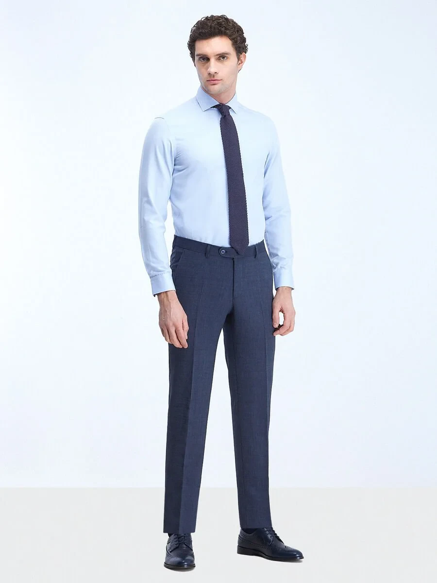 Light Blue Plain Regular Fit Weaving Classical Cotton Blended Shirt - 4
