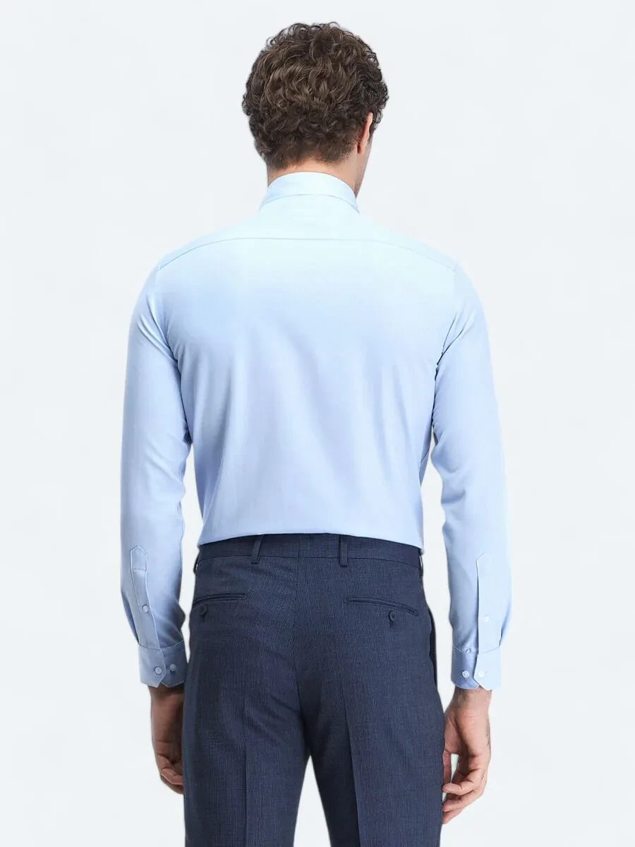 Light Blue Plain Regular Fit Weaving Classical Cotton Blended Shirt - 5