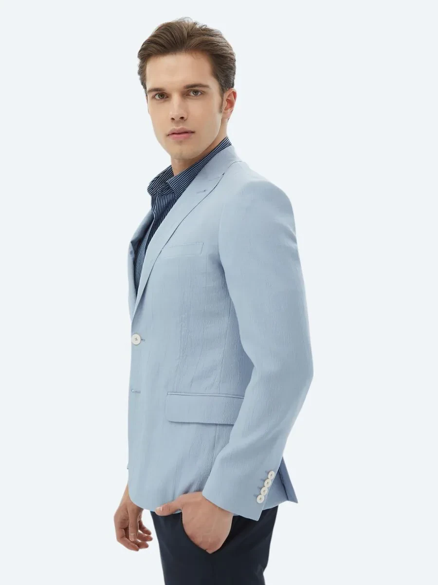 Light Blue Plain Slim Fit Jacket - 4