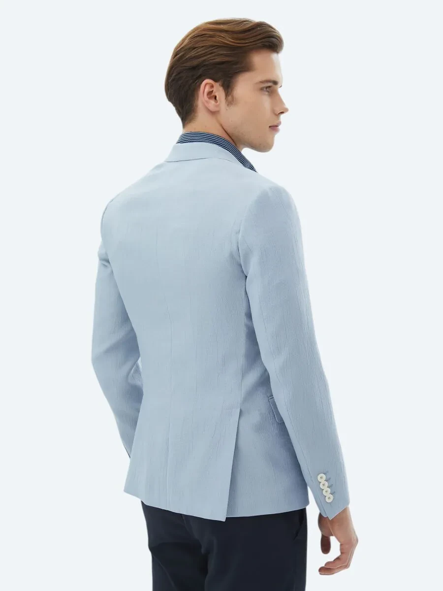 Light Blue Plain Slim Fit Jacket - 9