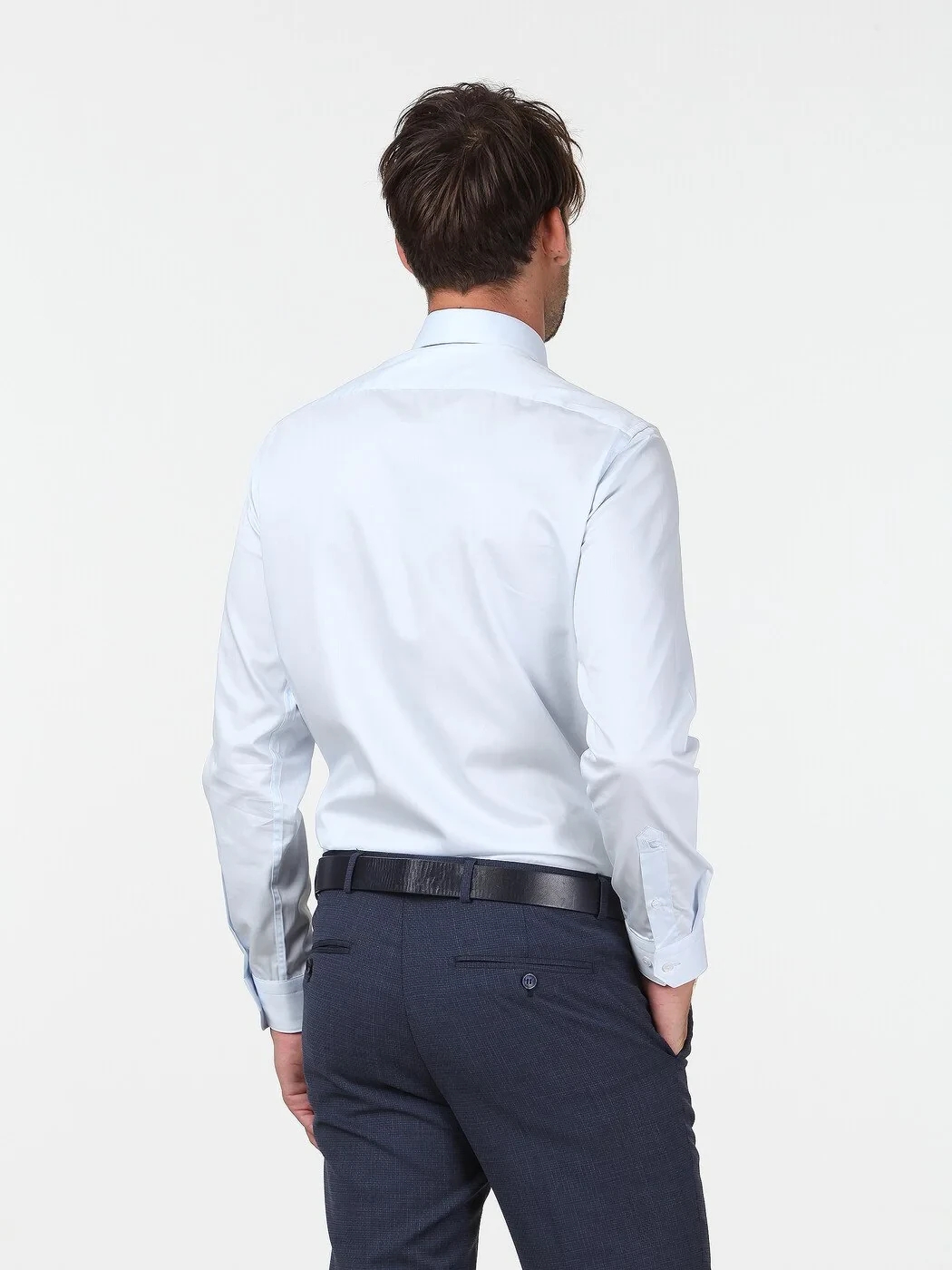 Light Blue Plain Slim Fit Weaving Classical 100% Cotton Shirt 