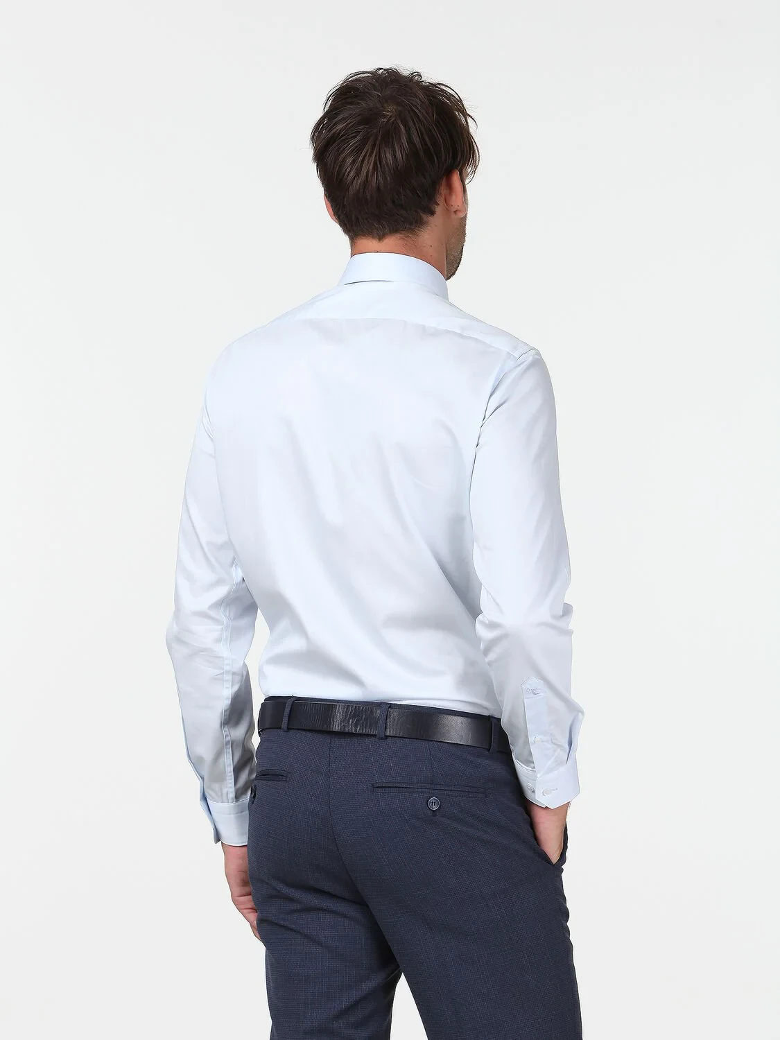 Light Blue Plain Slim Fit Weaving Classical 100% Cotton Shirt - 4
