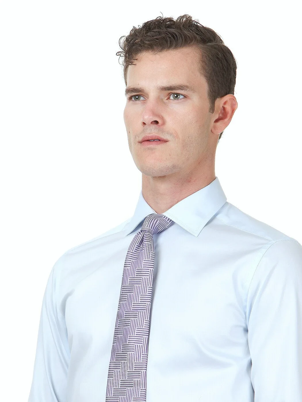 Light Blue Plain Slim Fit Weaving Classical 100% Cotton Shirt - 2