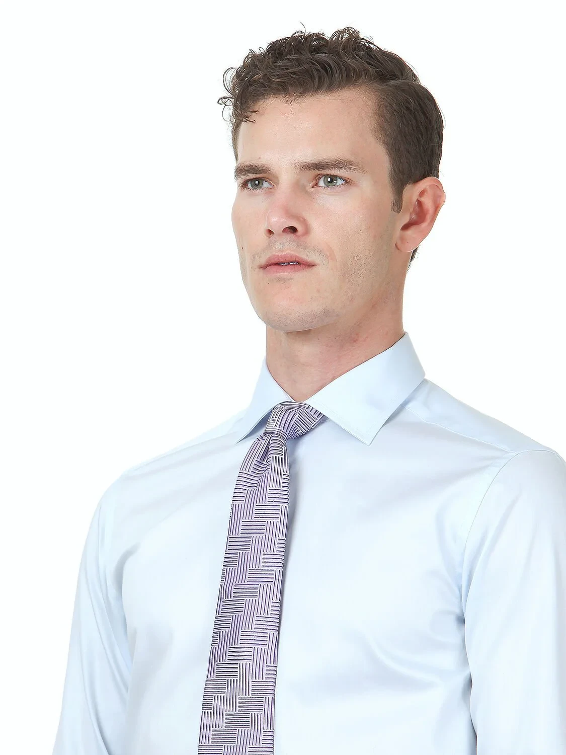 Light Blue Plain Slim Fit Weaving Classical 100% Cotton Shirt - 2