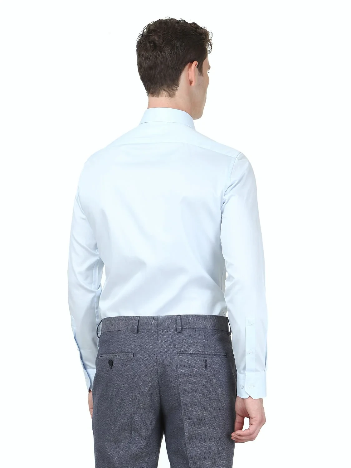 Light Blue Plain Slim Fit Weaving Classical 100% Cotton Shirt - 4