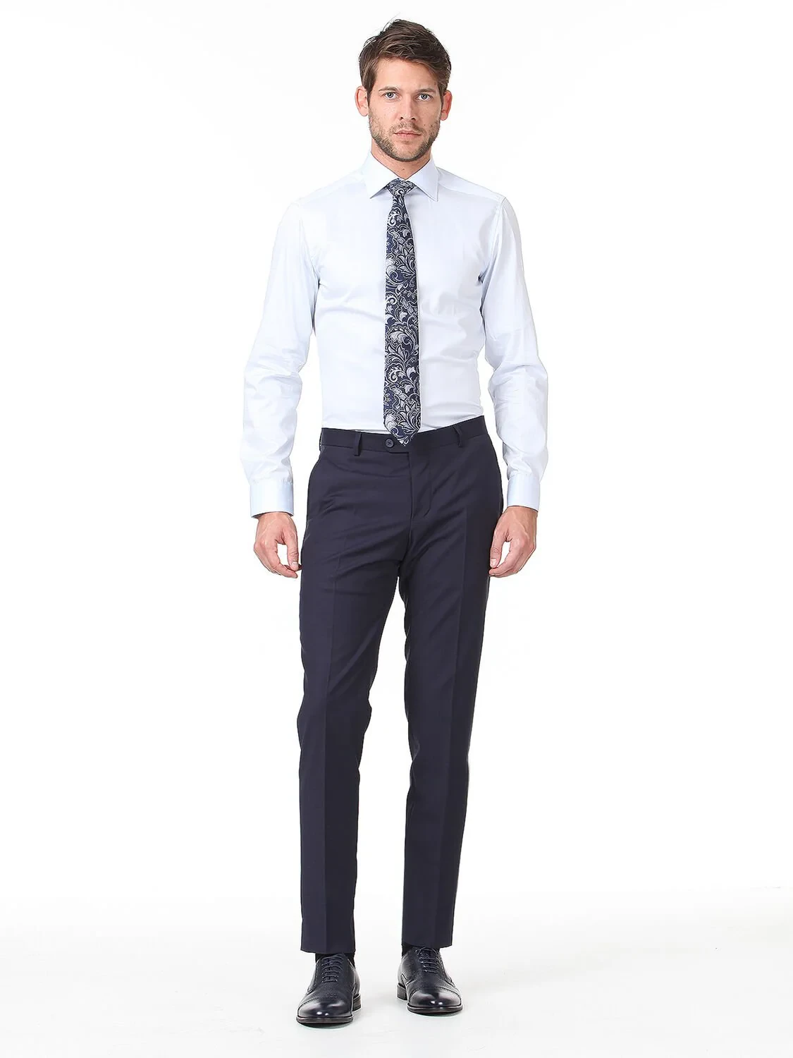 Light Blue Plain Slim Fit Weaving Classical 100% Cotton Shirt - 3