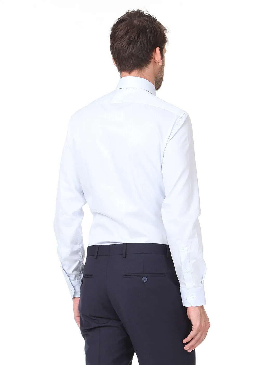 Light Blue Plain Slim Fit Weaving Classical 100% Cotton Shirt - 4