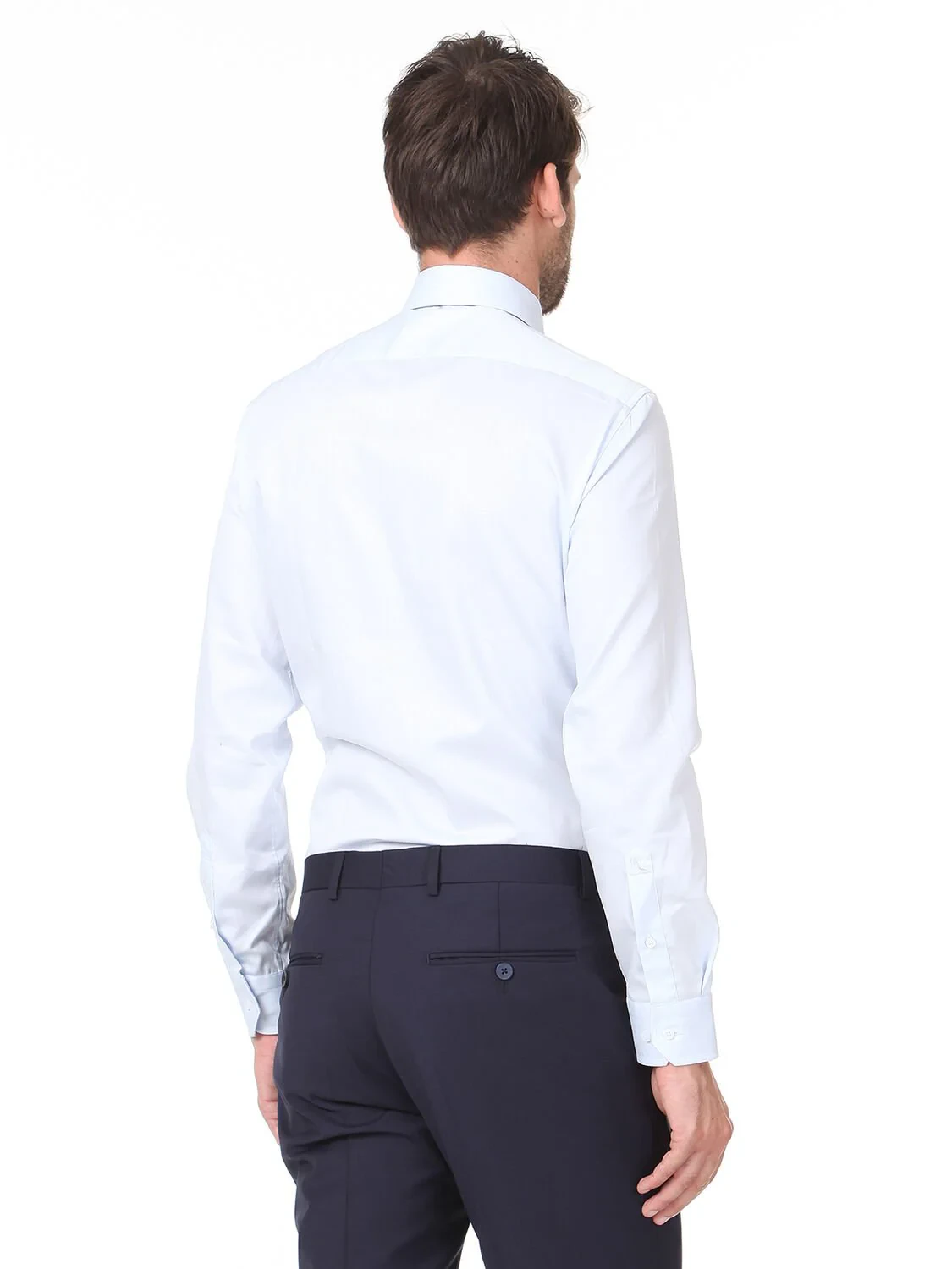 Light Blue Plain Slim Fit Weaving Classical 100% Cotton Shirt - 4