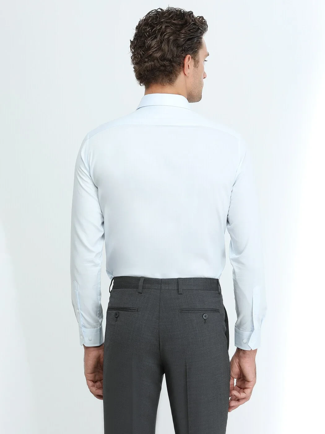 Light Blue Plain Slim Fit Weaving Classical 100% Cotton Shirt - 4