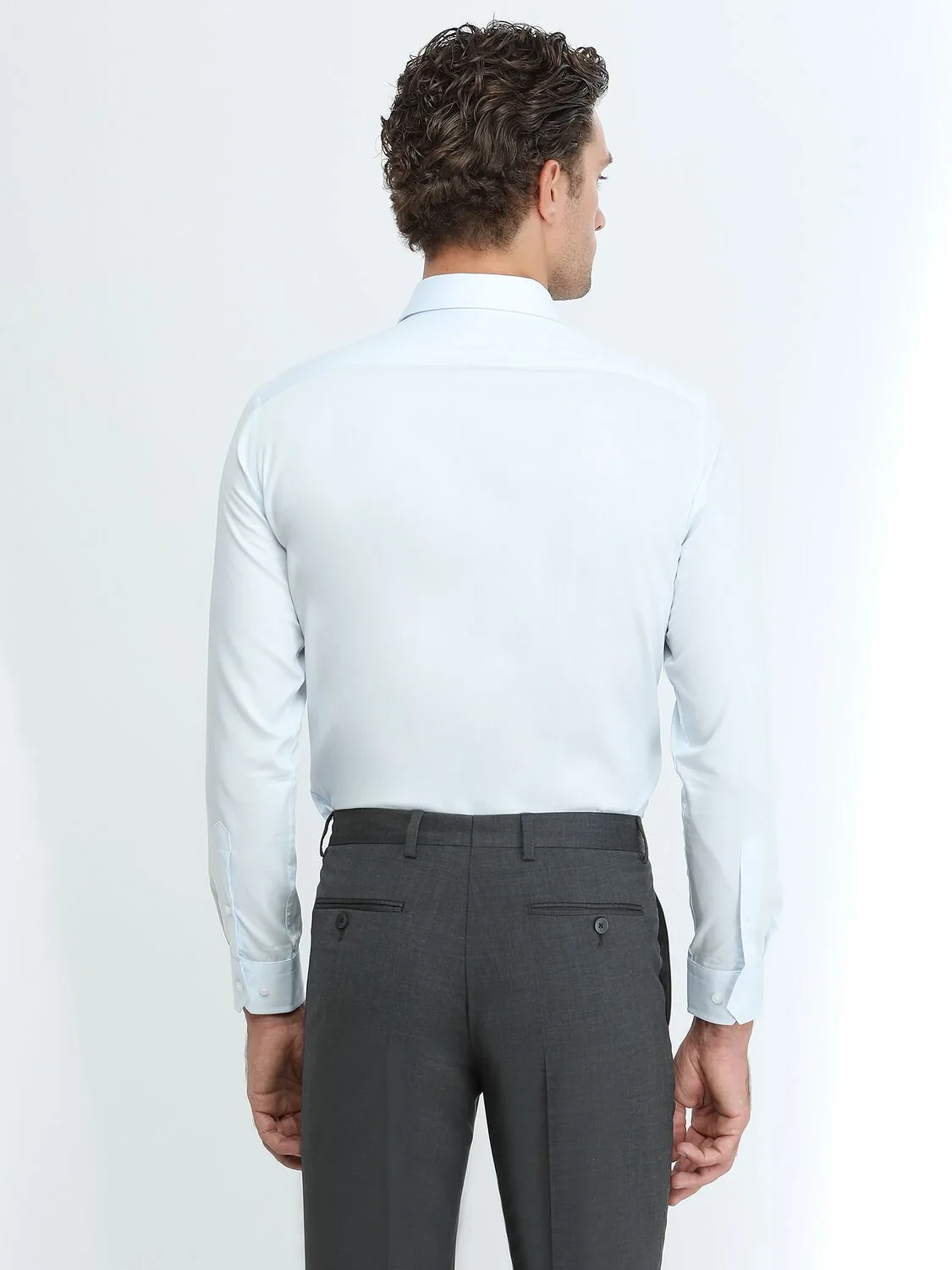 Light Blue Plain Slim Fit Weaving Classical 100% Cotton Shirt - 4
