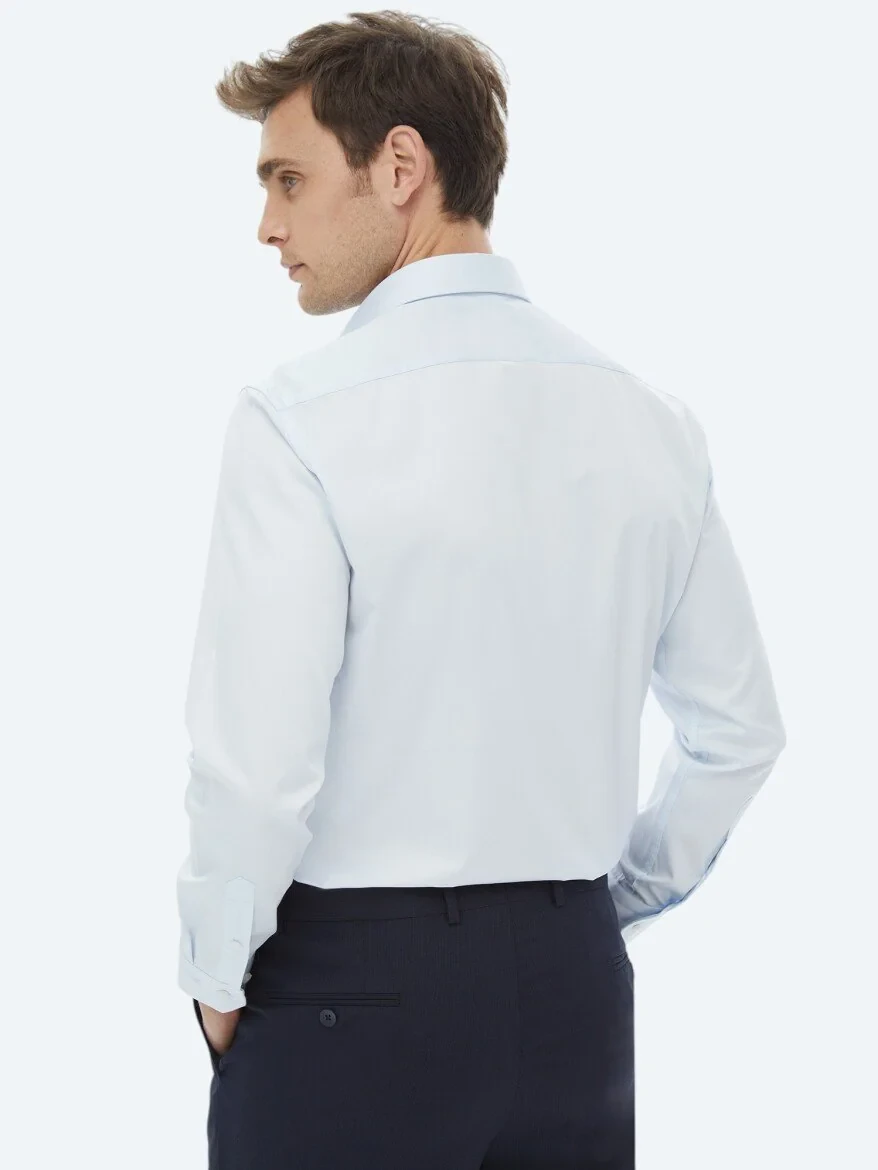 Light Blue Plain Slim Fit Weaving Classical 100% Cotton Shirt - 7