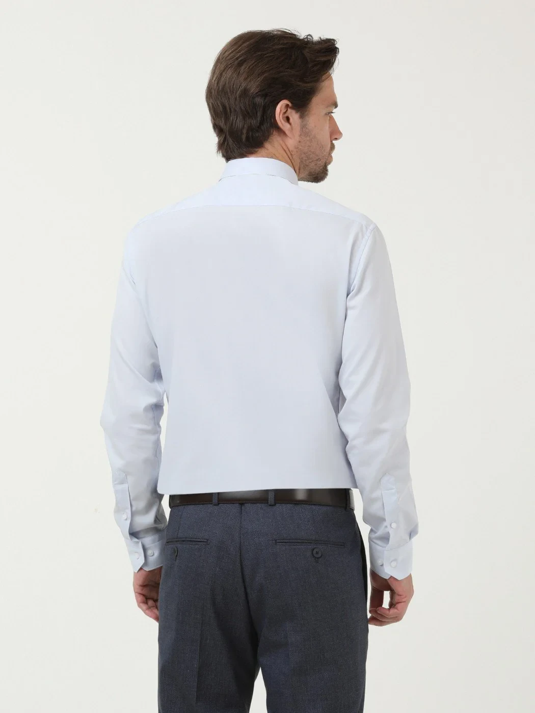 Light Blue Plain Slim Fit Weaving Classical Cotton Blended Shirt 