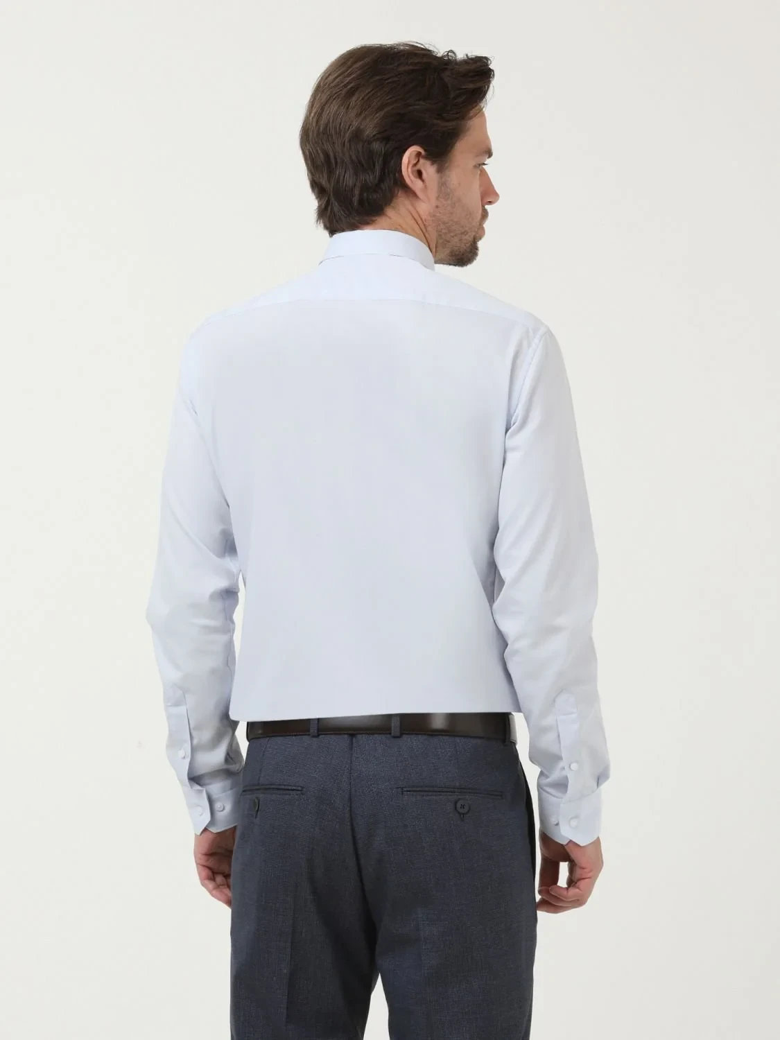 Light Blue Plain Slim Fit Weaving Classical Cotton Blended Shirt - 4