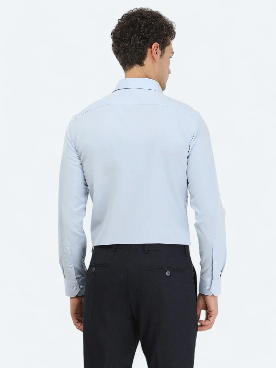 Light Blue Plain Slim Fit Weaving Classical Cotton Blended Shirt 