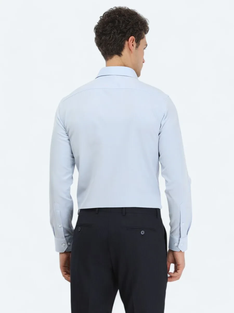 Light Blue Plain Slim Fit Weaving Classical Cotton Blended Shirt - 4